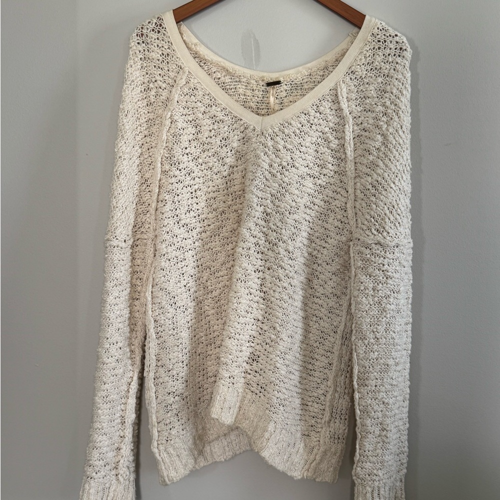 Free People Cream V-Neck Sweater